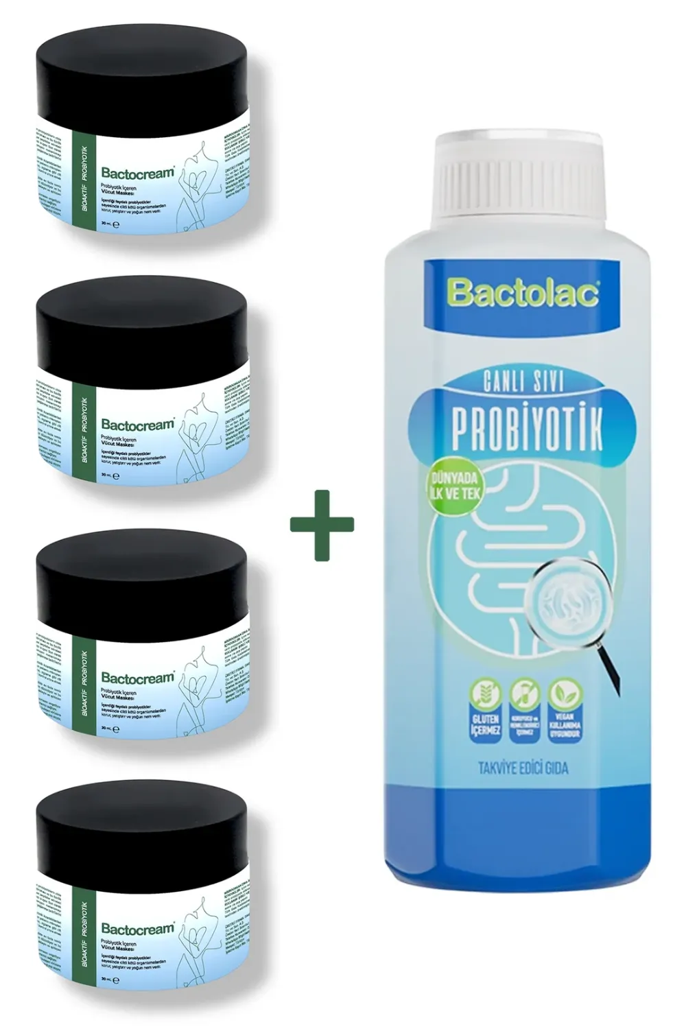 BACTOCREAM CANLI PROBİYOTİK İÇEREN VÜCUT MASKESİ 30 ML - 4 ADET  + (1 ADET BACTOLAC HEDİYE)