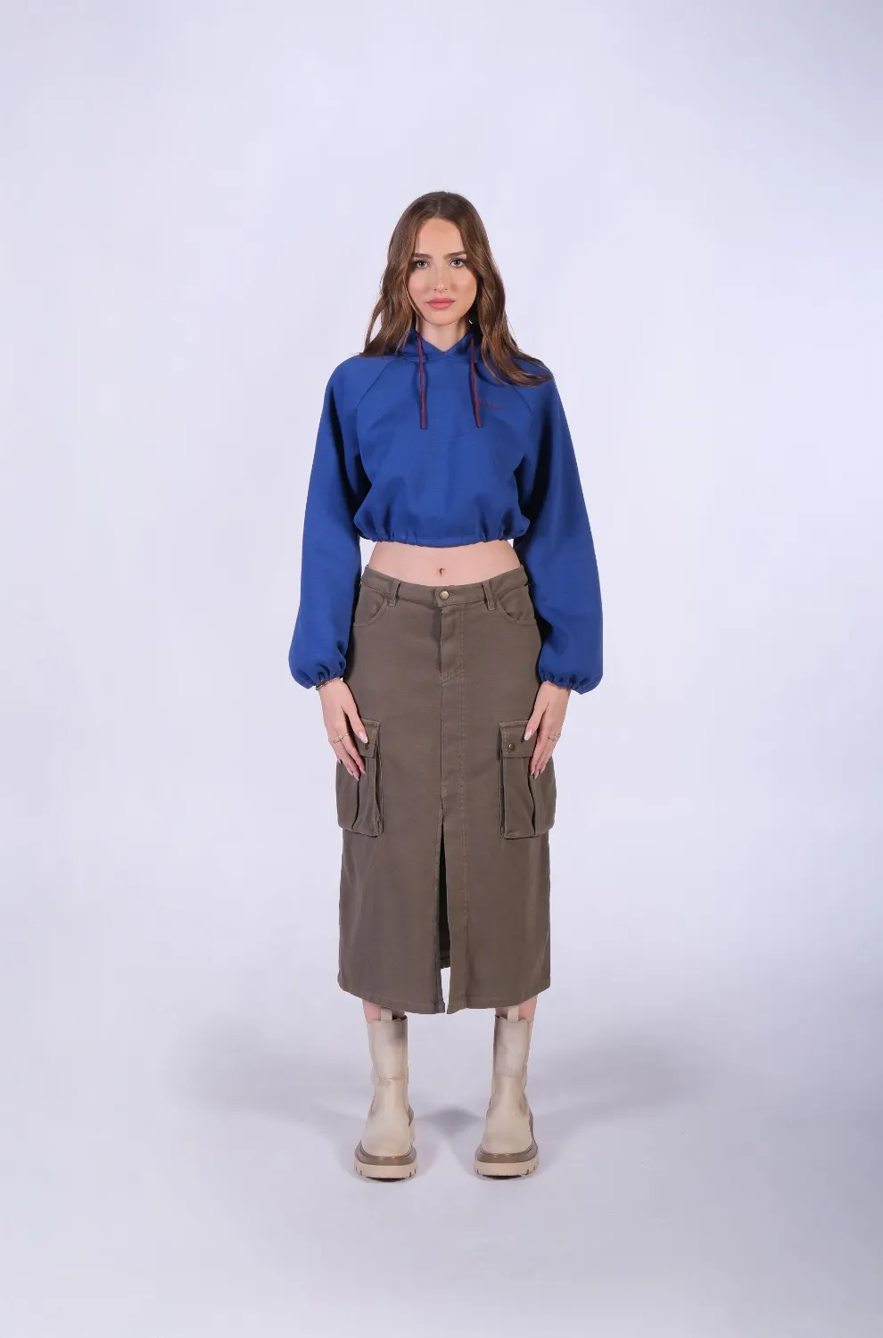 Dokuma Slim Fit  Midi Etek