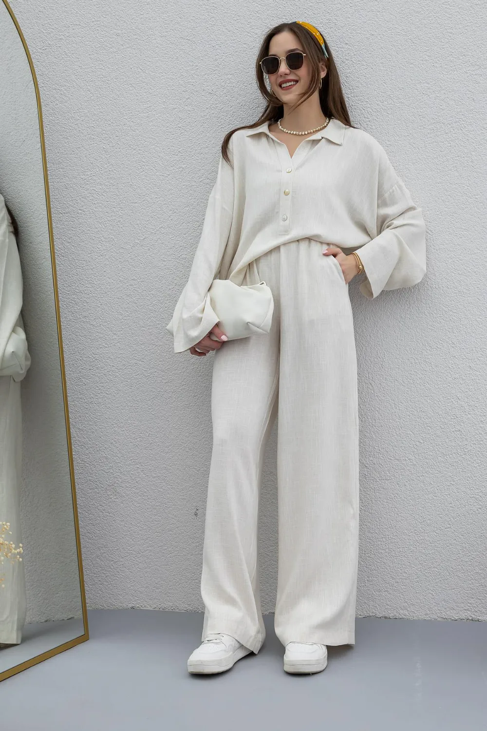 Keten Gömlek Pantolon Takım - TAŞ