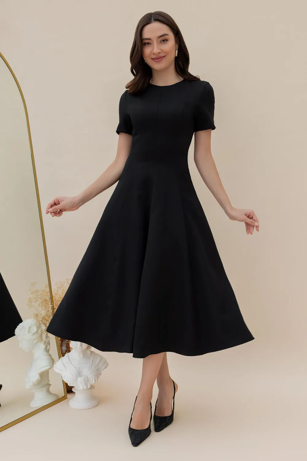 Midi Boy Çan Elbise - SİYAH