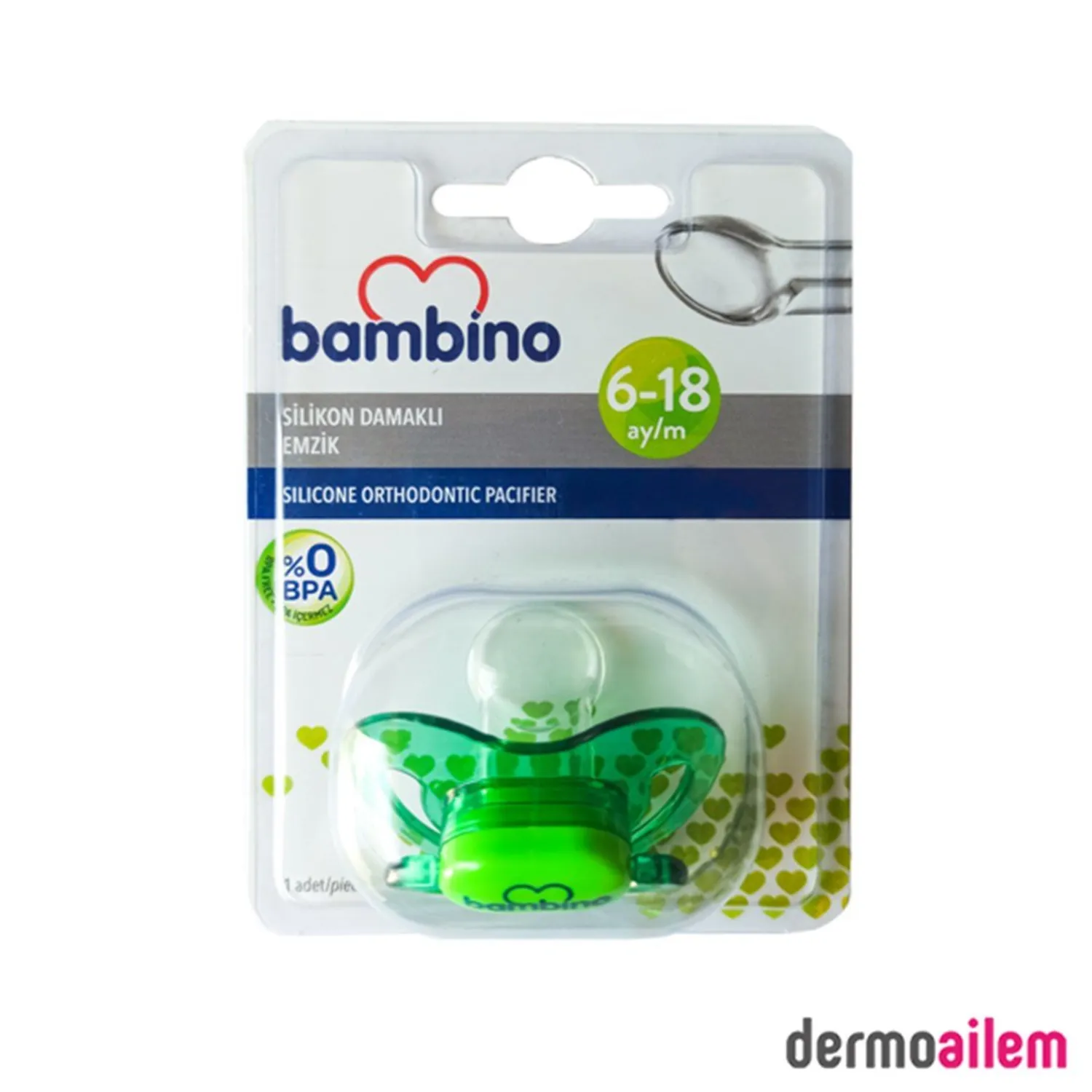 Bambino Silikon Damaklı Emzik 6-18 Ay No:2 Yeşil