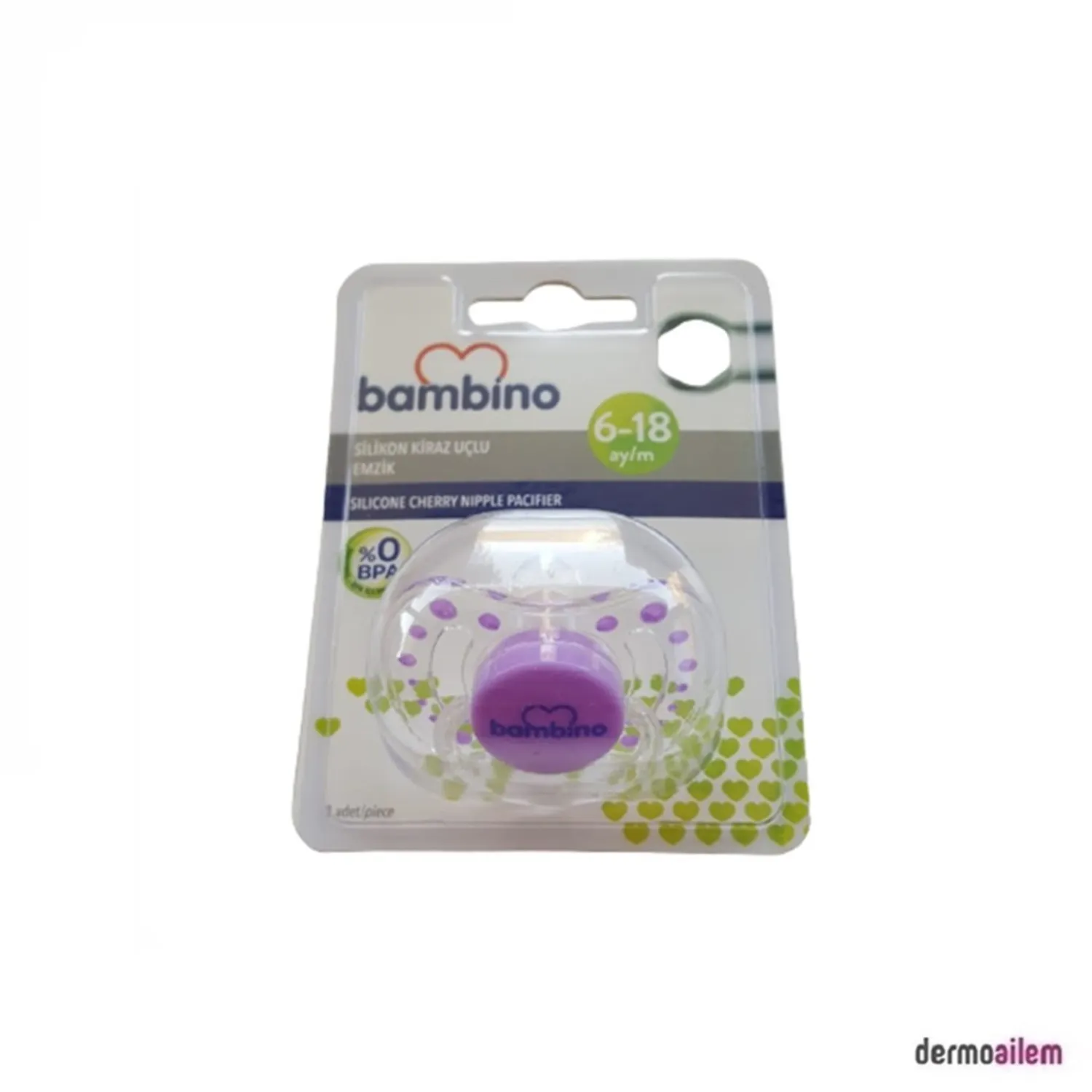Bambino Silikon Kiraz Uçlu Emzik 6-18 Ay No:2 Mor