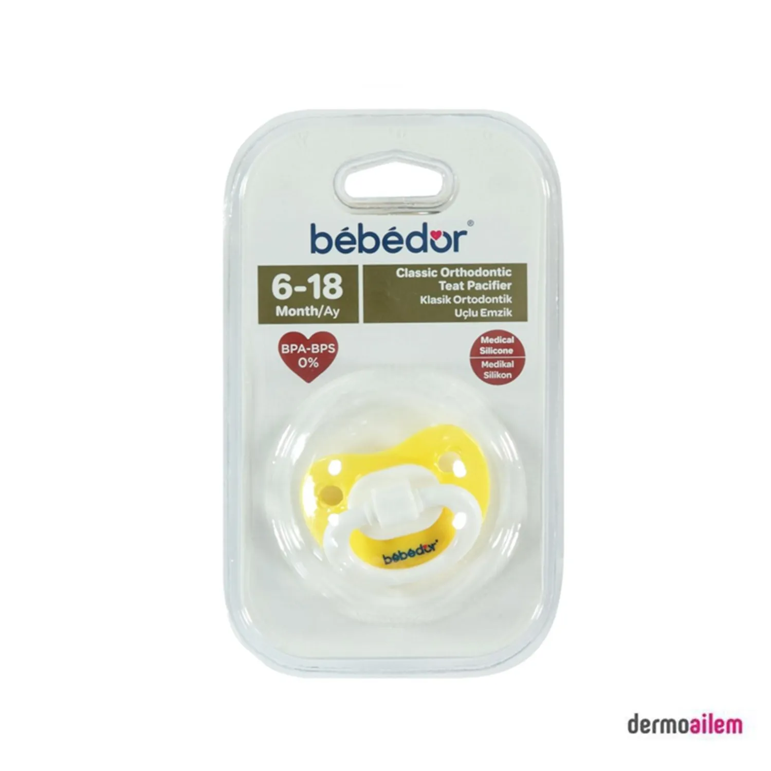 Bebedor Desenli Silikon Damaklı Emzik 6-18 Ay Sarı