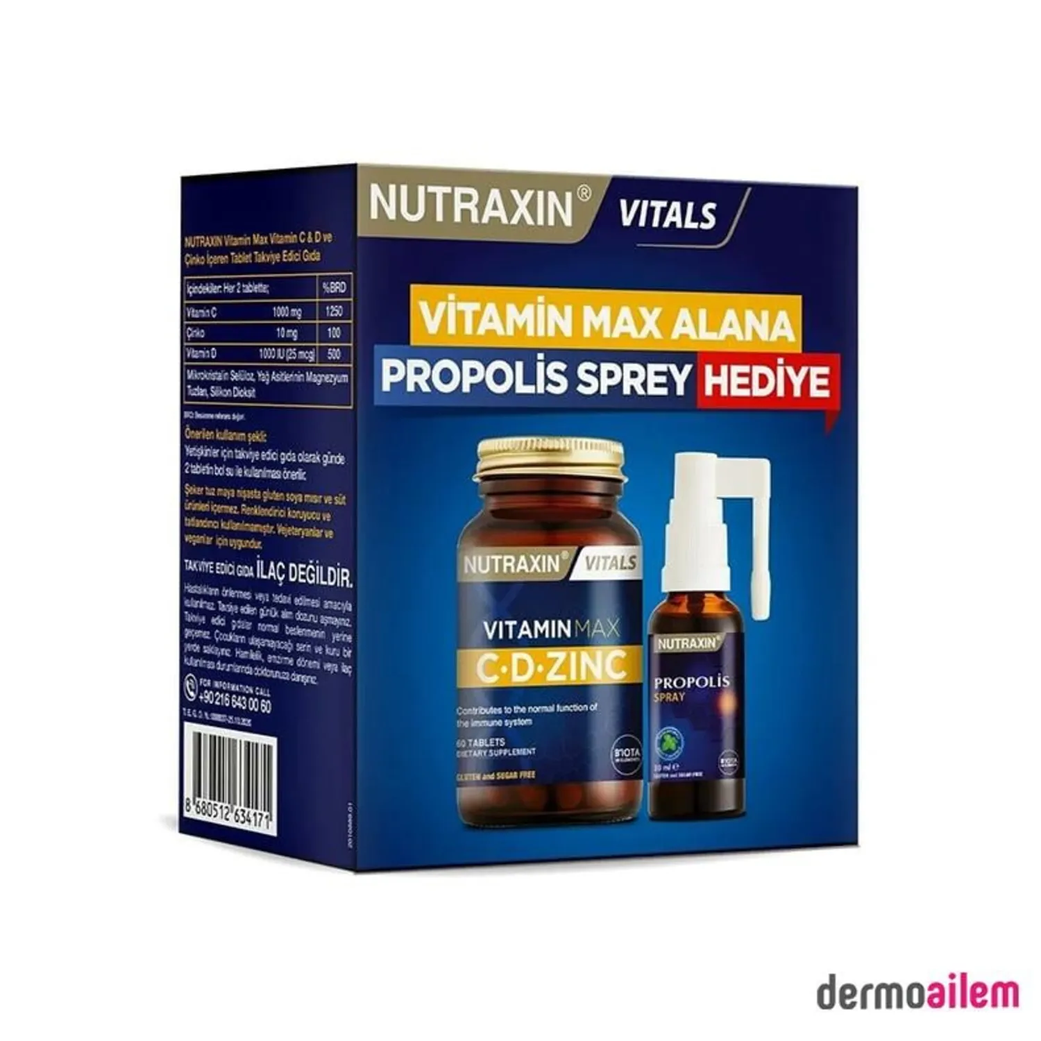 Nutraxin Vitamin Max C-D-Zinc 60 Tablet & Propolis Sprey 30 Ml
