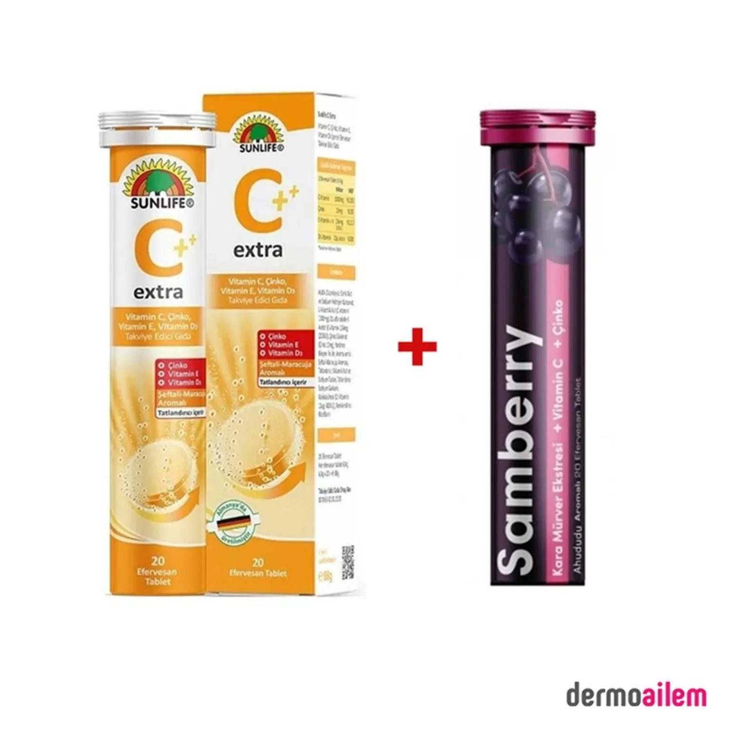 Sunlife Samberry Kara Mürver 20 Efervesan Tablet + Sunlife Extra Vitamin C 20 Efervesan Tablet Kışa Destek Seti