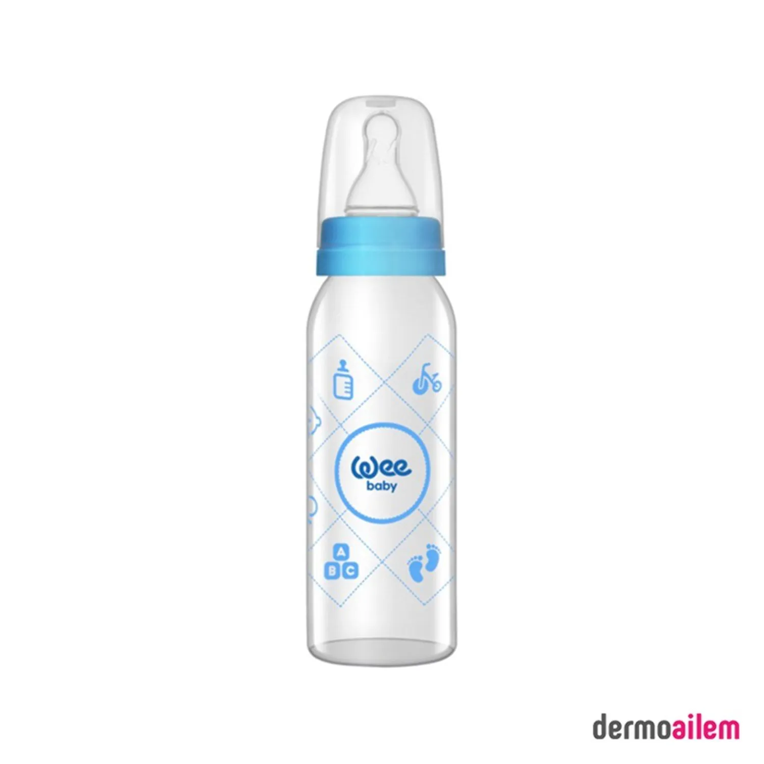 Wee Baby Natural Isıya Dayanıklı Cam Biberon 250 ml 0-6 Ay Mavi