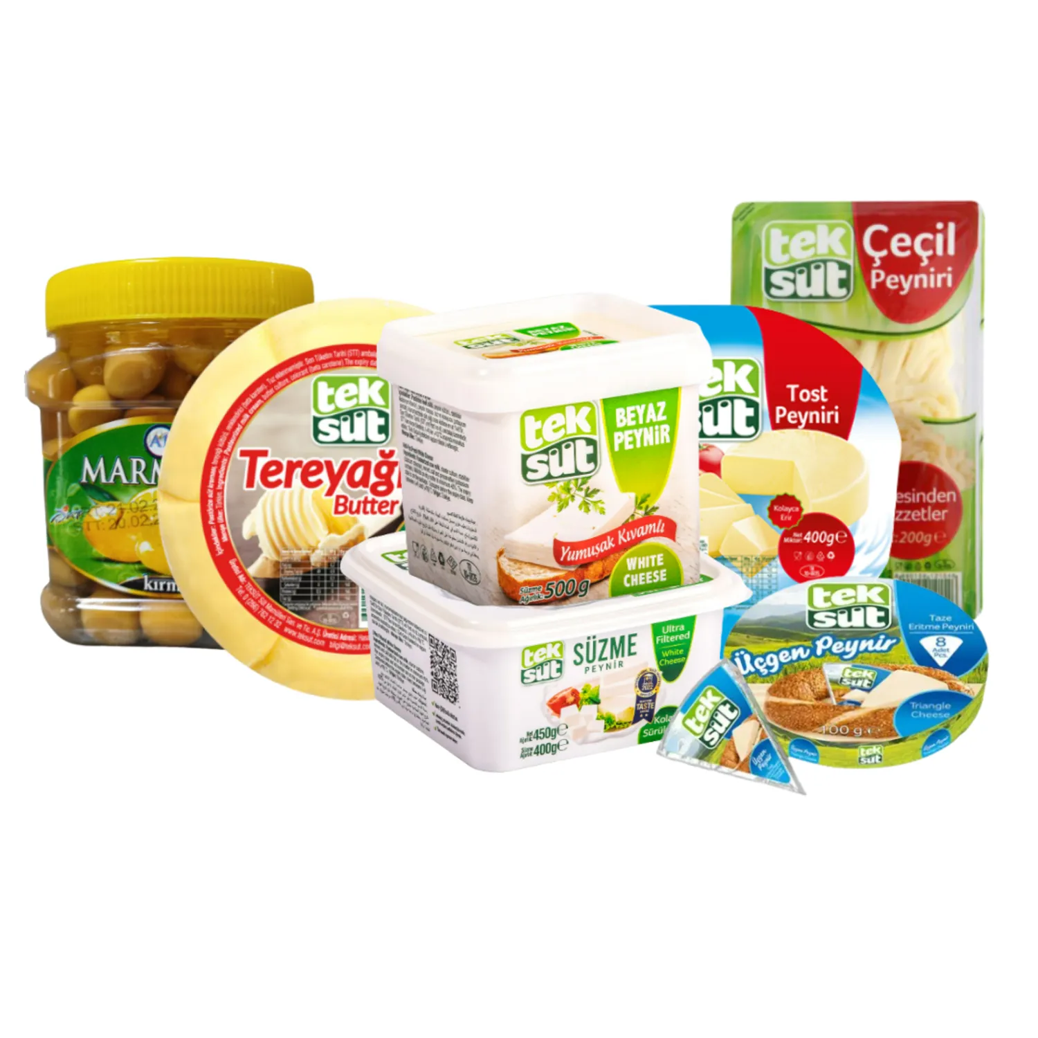 Kahvaltılık Set 2– Beyaz Peynir, Tost Peyniri, Çeçil, Üçgen Peynir, Tereyağı, Yeşil Zeytin