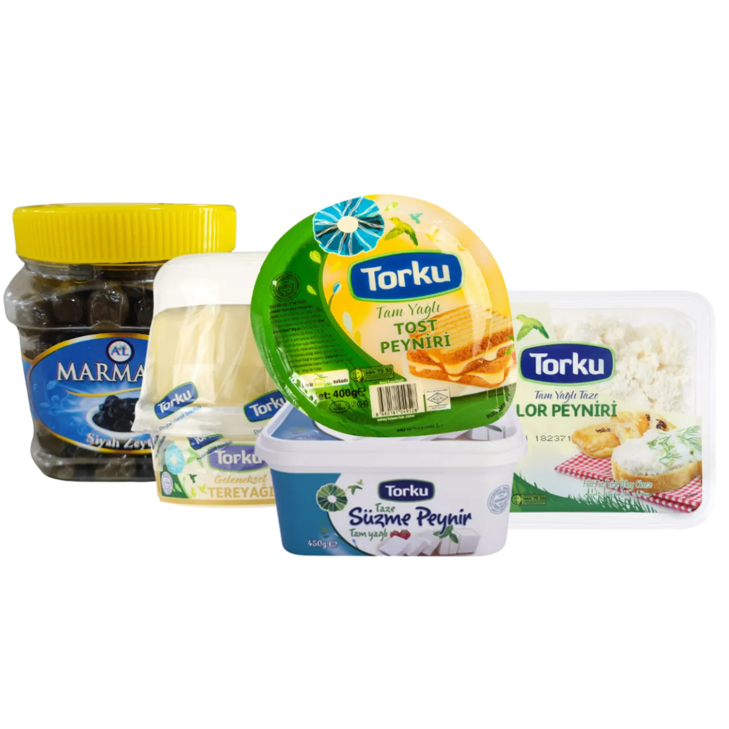 Kahvaltılık Set 1 – Süzme Peynir, Tost Peyniri, Lor, Tereyağı, Siyah Zeytin