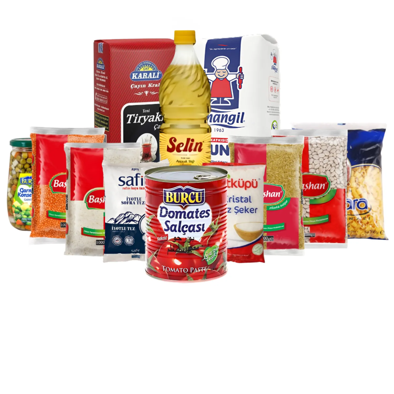 Mutfak Temel Gıda Seti 2 – Yağ, Un, Şeker, Tuz, Pirinç, Mercimek, Fasulye, Makarna, Salça, Garnitür, Çay