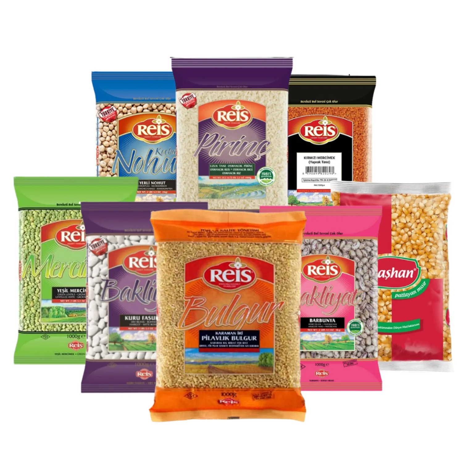 Bakliyat ve Tahıl Seti – Nohut, Fasulye, Mercimek, Pirinç, Bulgur, Patlamış Mısır