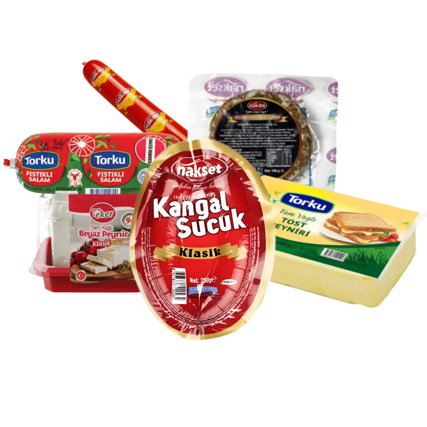 Kahvaltılık Şarküteri Paketi  3– Tost Peyniri, Klasik Peynir, Baton Sucuk, Fıstıklı Salam, Kangal Sucuk, Kavurma