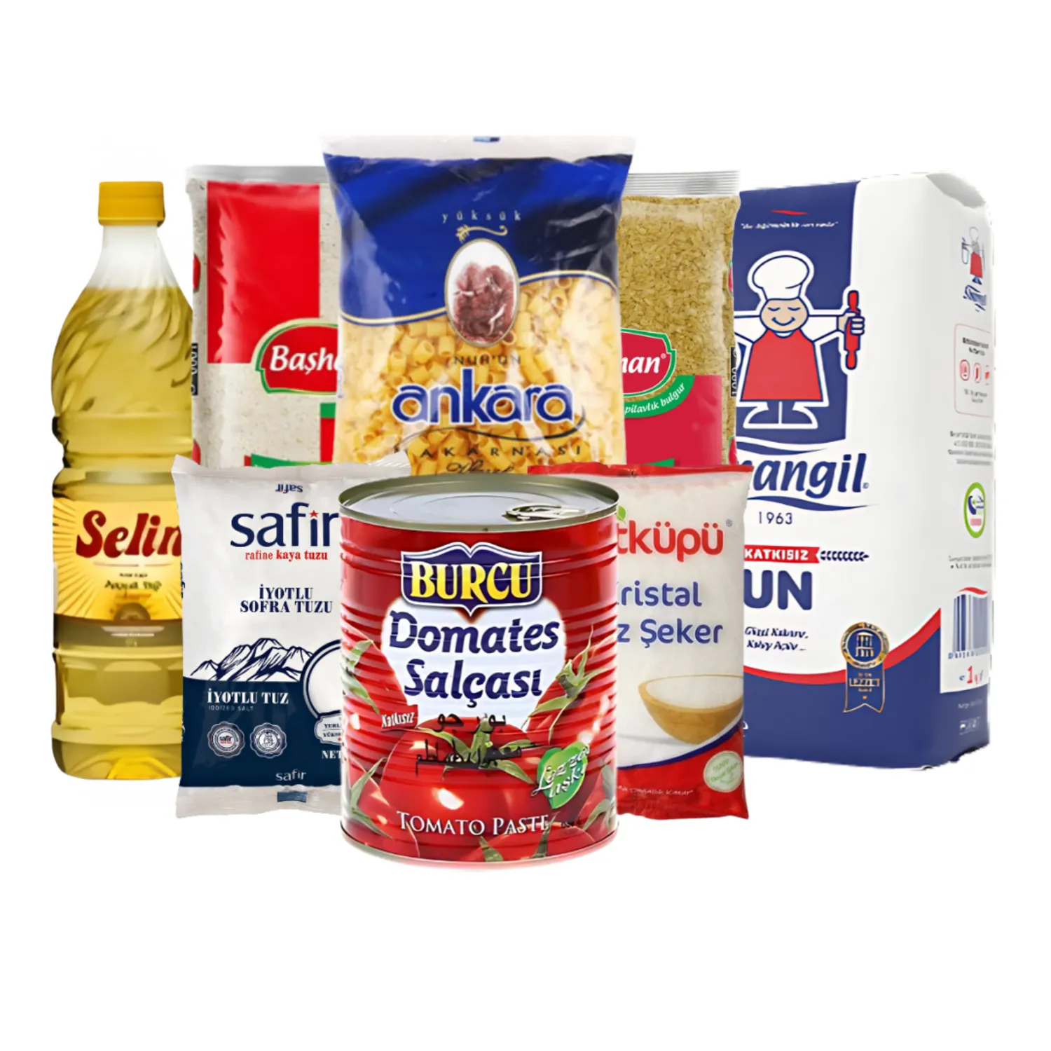 Mutfak Temel Gıda Seti – Yağ, Un, Şeker, Tuz, Pirinç, Bulgur, Salça, Makarna