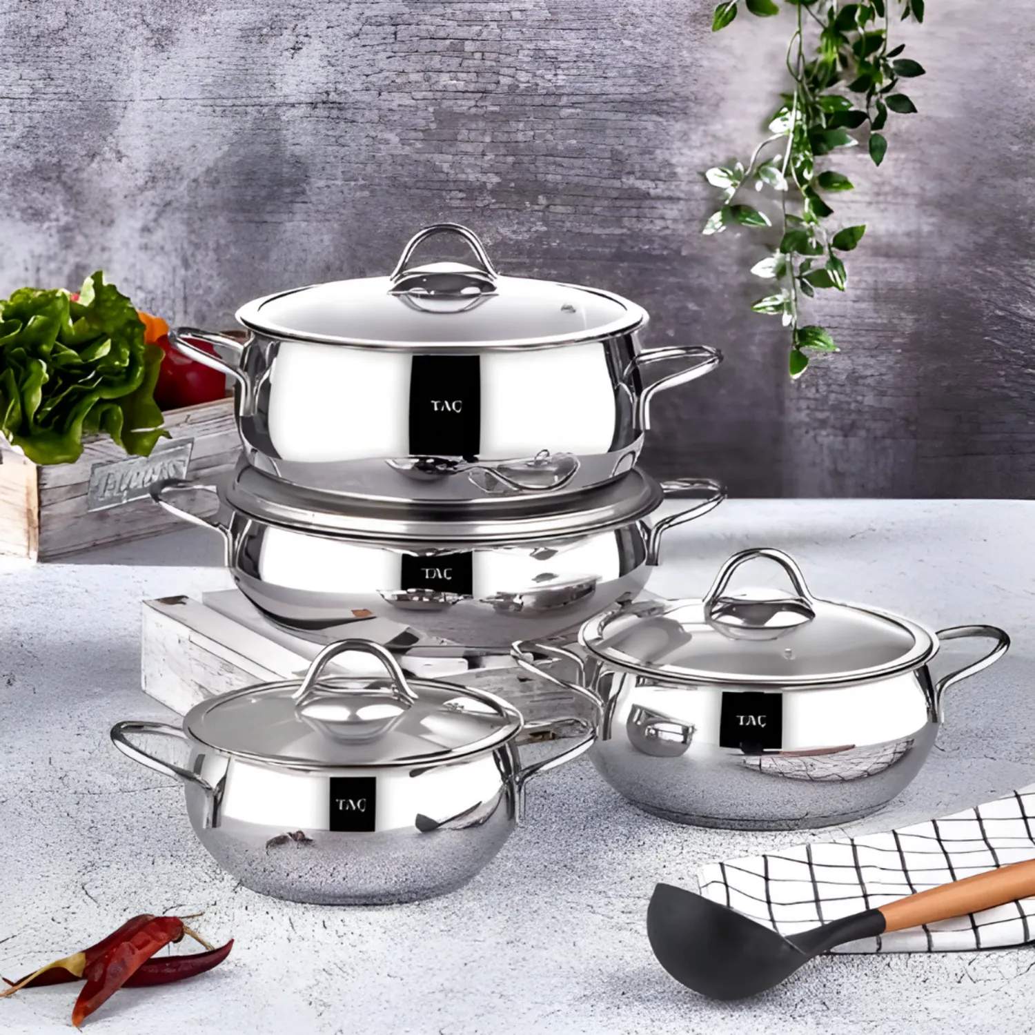 Taç Vitali 8 Parça Çelik Tencere Seti