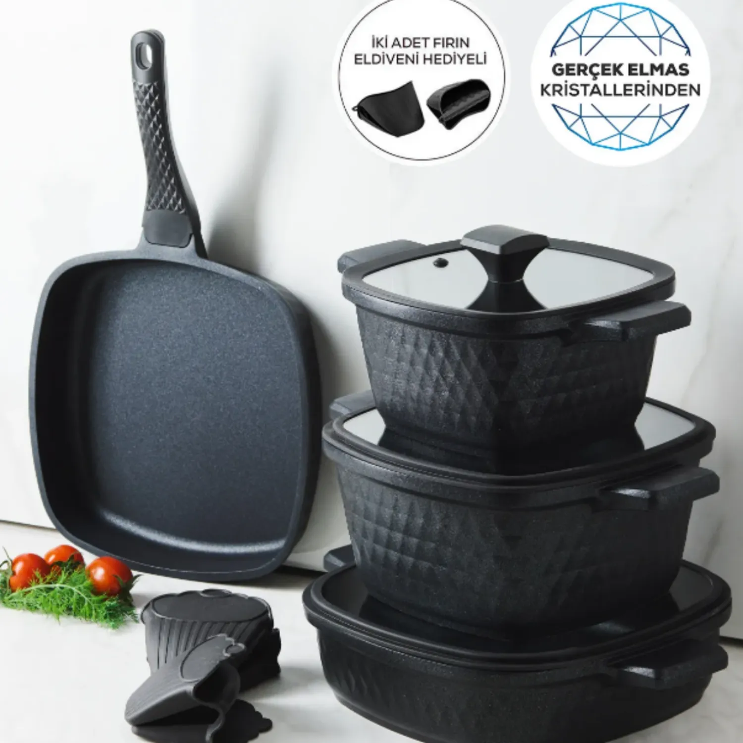 Karaca Biodiamond Döküm Kare 7 Parça Tencere Seti