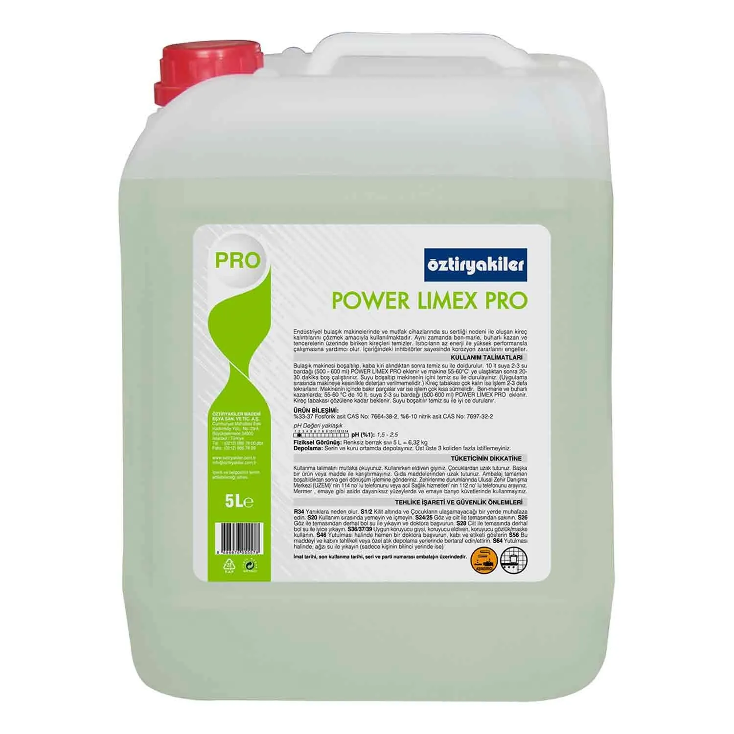 Öztiryakiler Limex Pro Endüstriyel Bulaşık Makinesi Kireç Çözücü