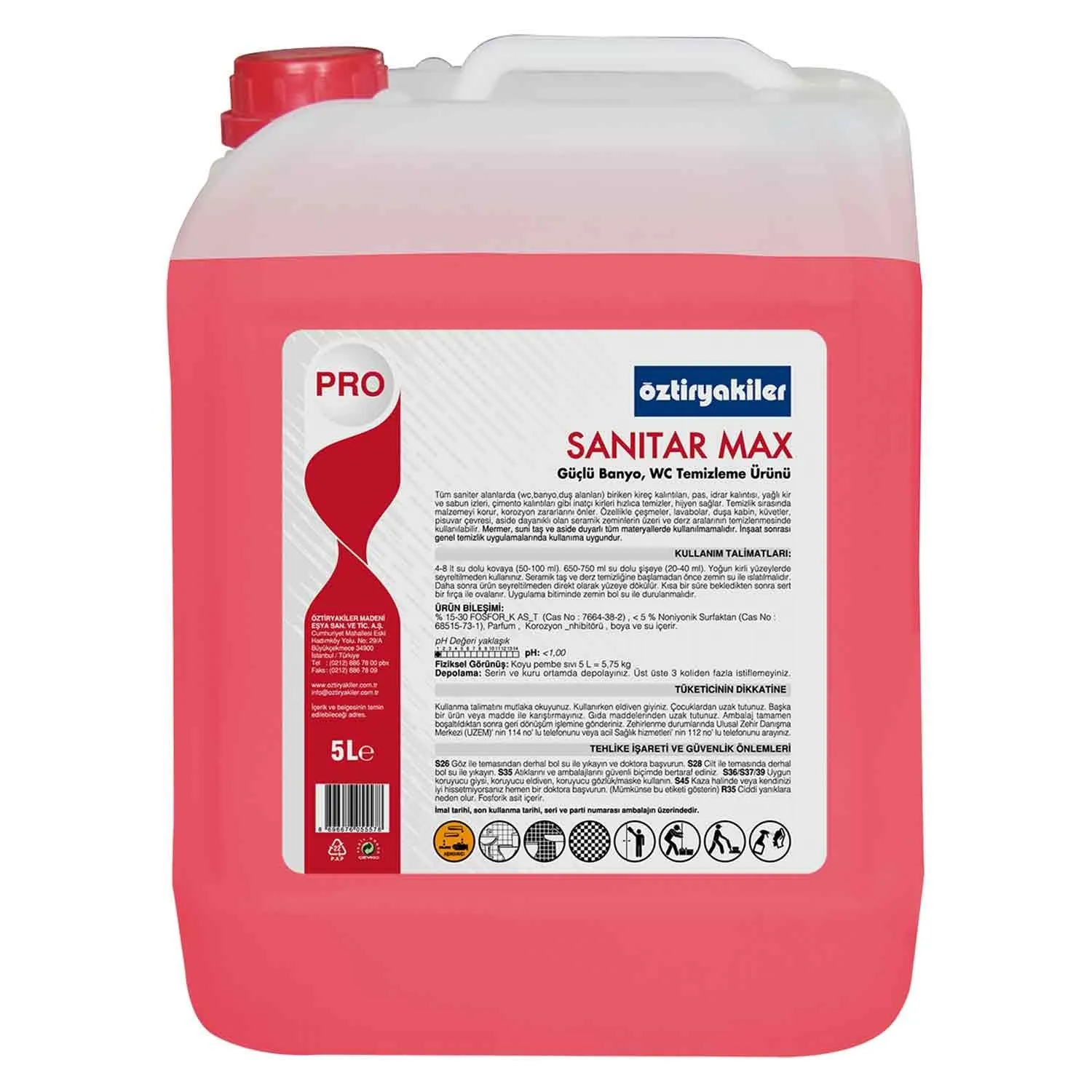 Öztiryakiler Sanitar Max Pro Güçlü Banyo Wc Temizleme 5 Litre