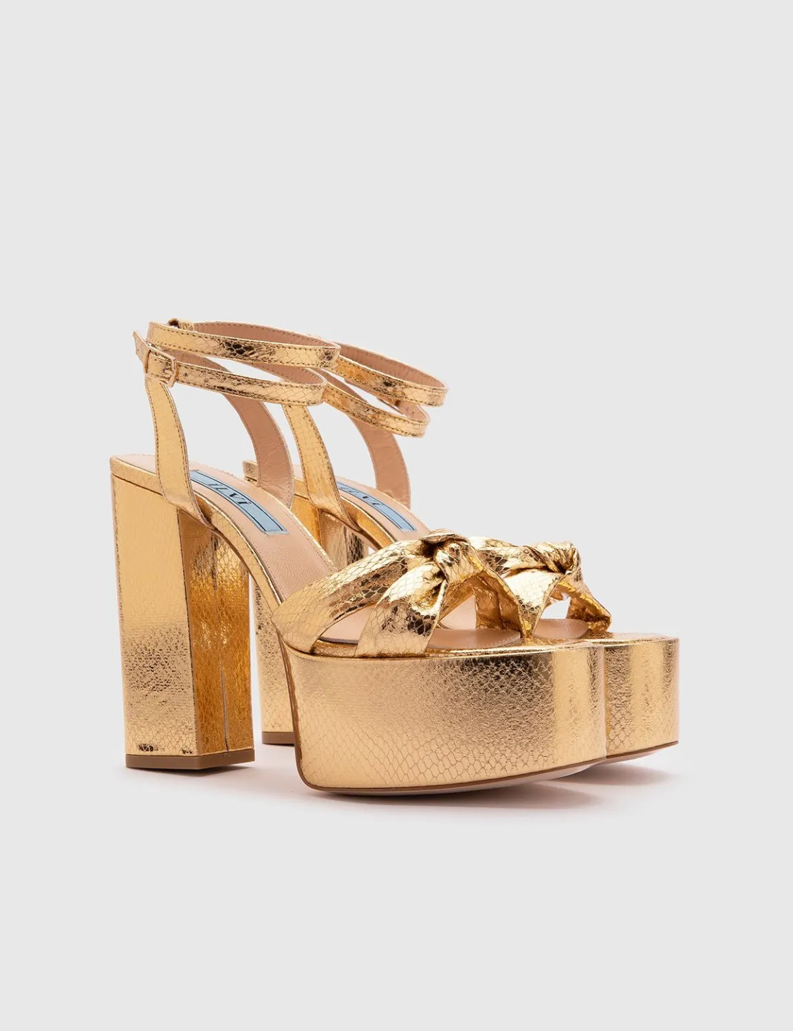 Alcott Yılan Desenli Hakiki Deri Kadın Altın Topuklu Sandalet