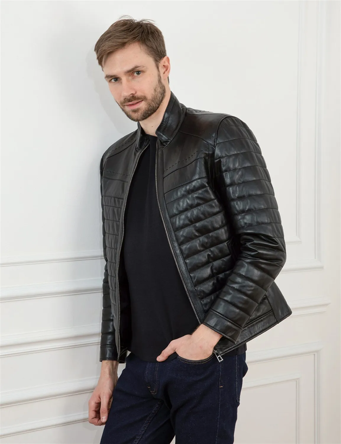 Charlot Hakiki Deri Erkek Siyah Mont