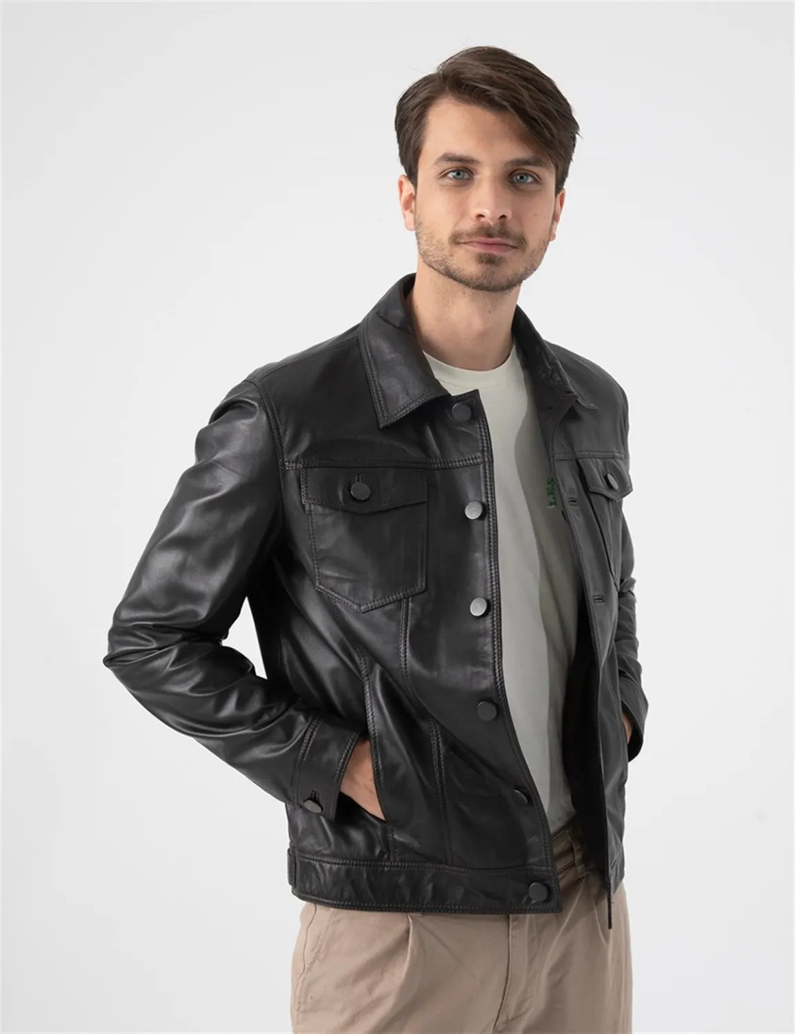 Cyril Hakiki Deri Erkek Kahve Ceket