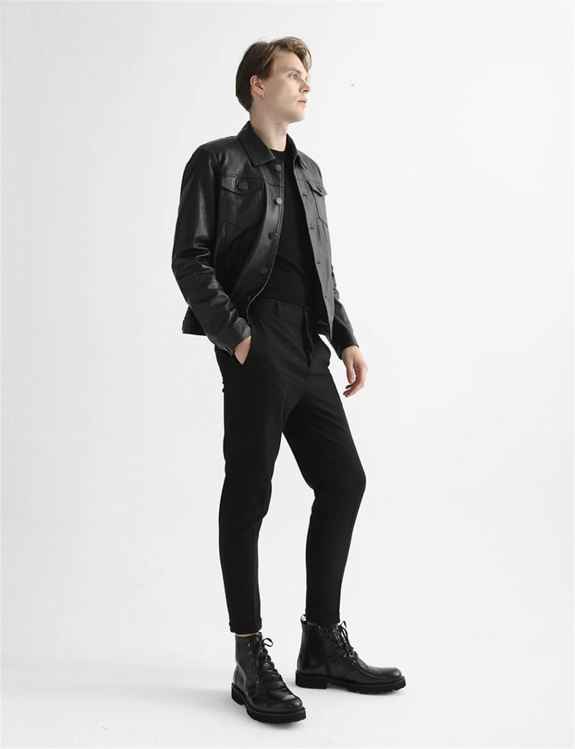 Cyril Hakiki Deri Erkek Siyah Ceket