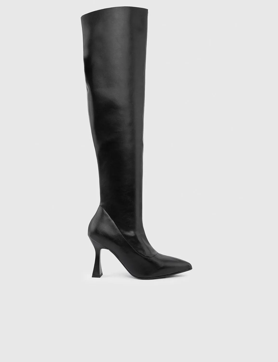 Dart Hakiki Deri Kadın Siyah Streç Topuklu Çizme