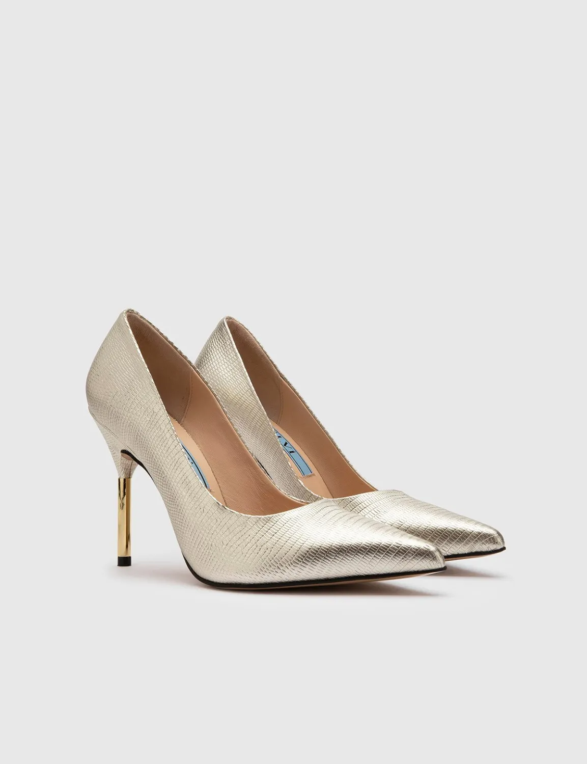 Jarif Hakiki Baskılı Deri Kadın Altın Stiletto