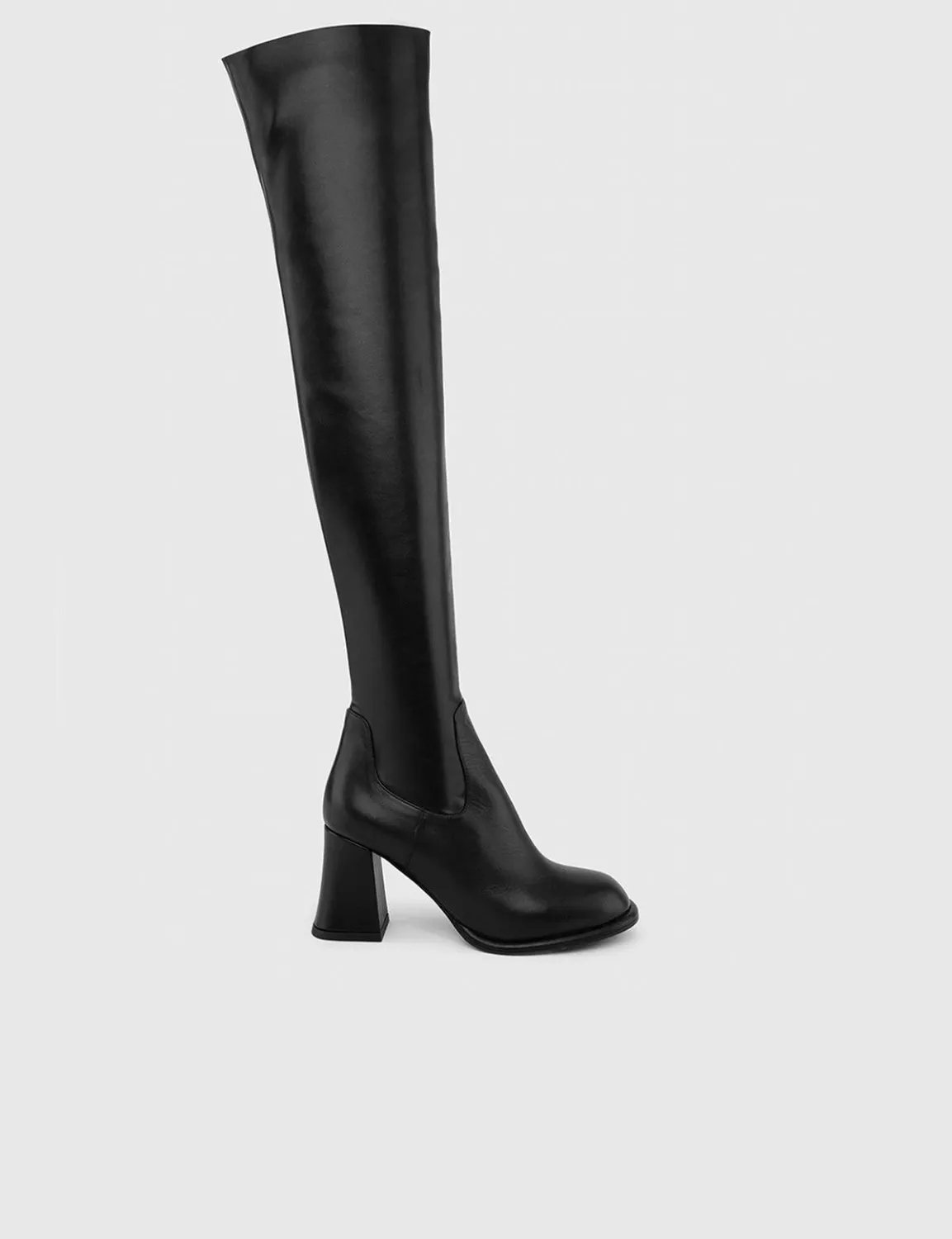 Kapola Hakiki Deri Kadın Siyah Streç Topuklu Çizme