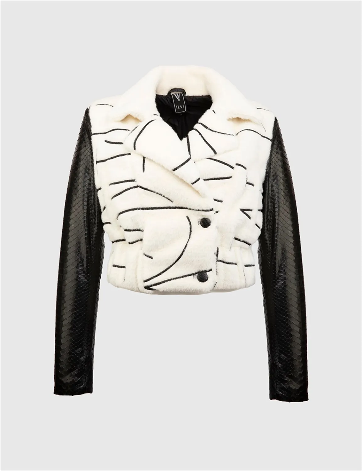 Logrono Hakiki Yılan Deri Kadın Siyah Bej Mont