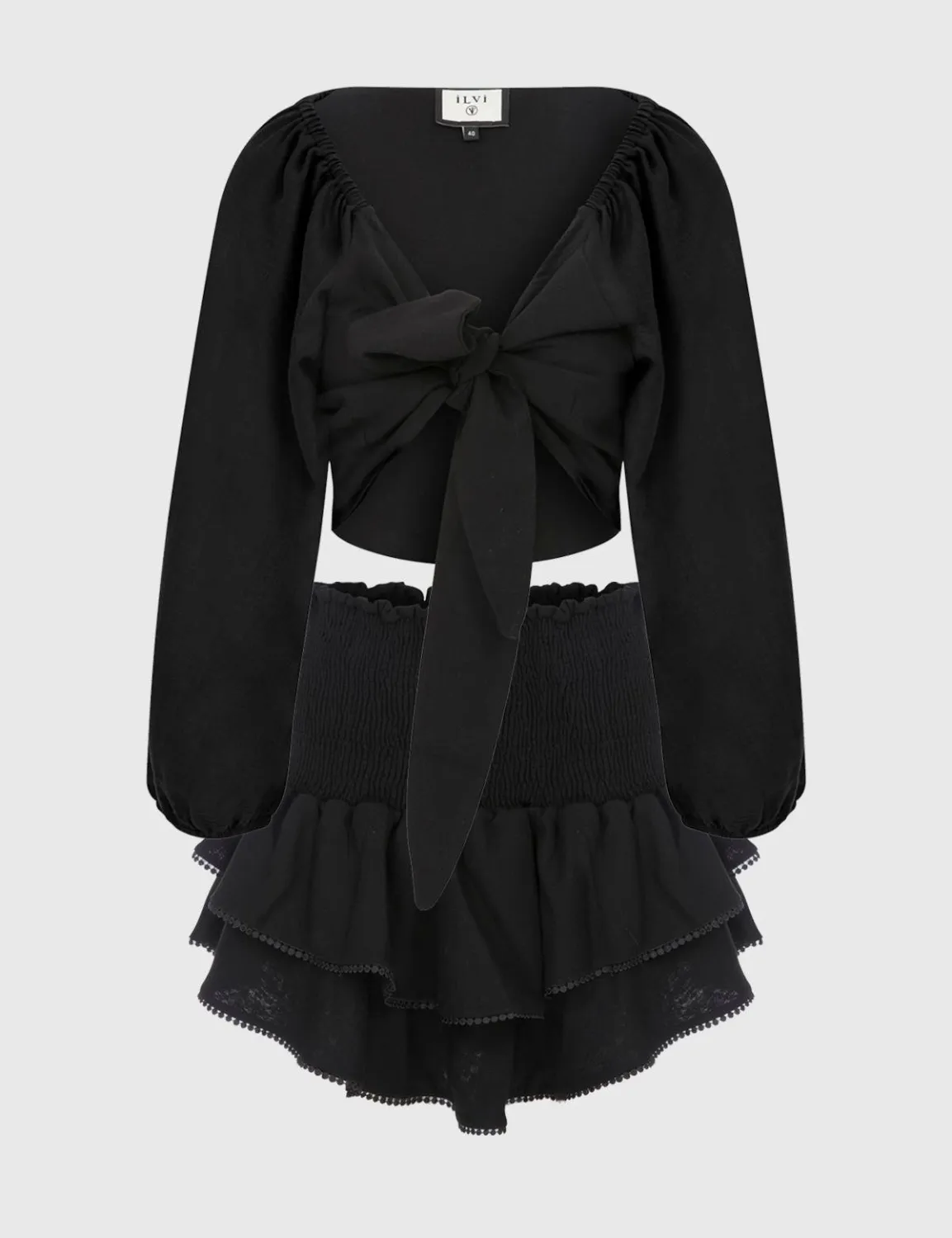 Melena Kadın Etek Crop Takım Siyah