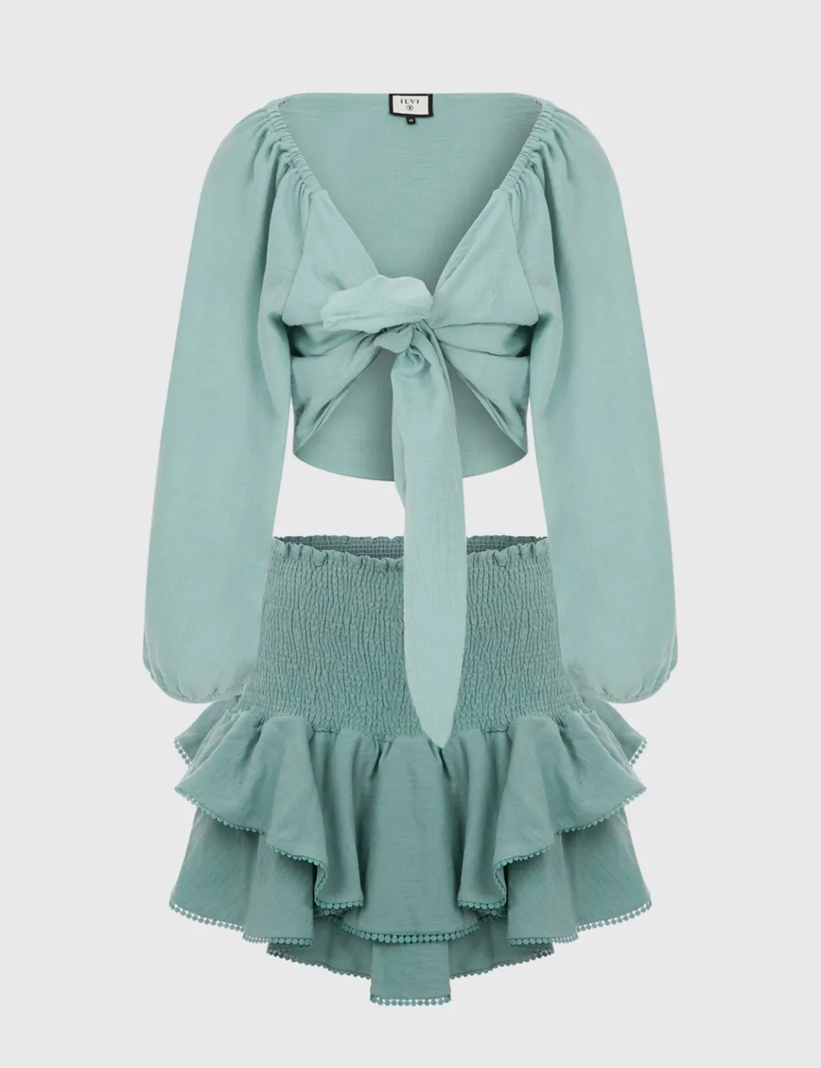 Melena Kadın Etek Crop Takım Yeşil