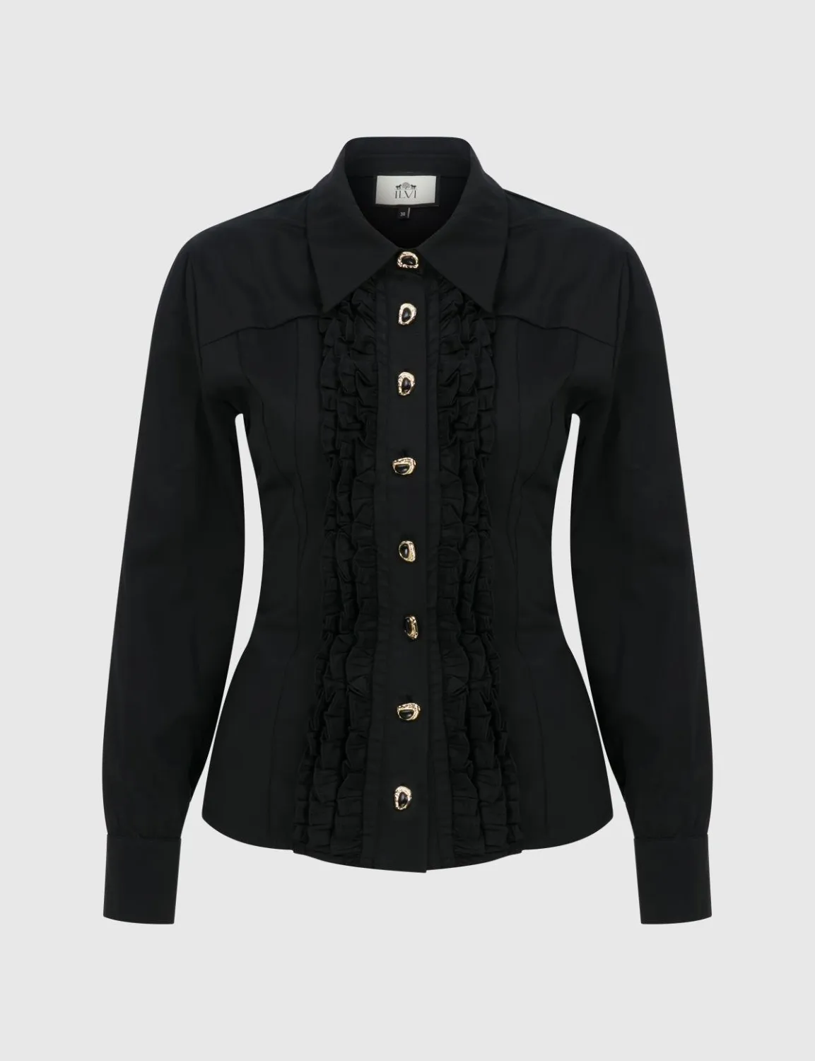 Ruffle Kadın Siyah Gömlek