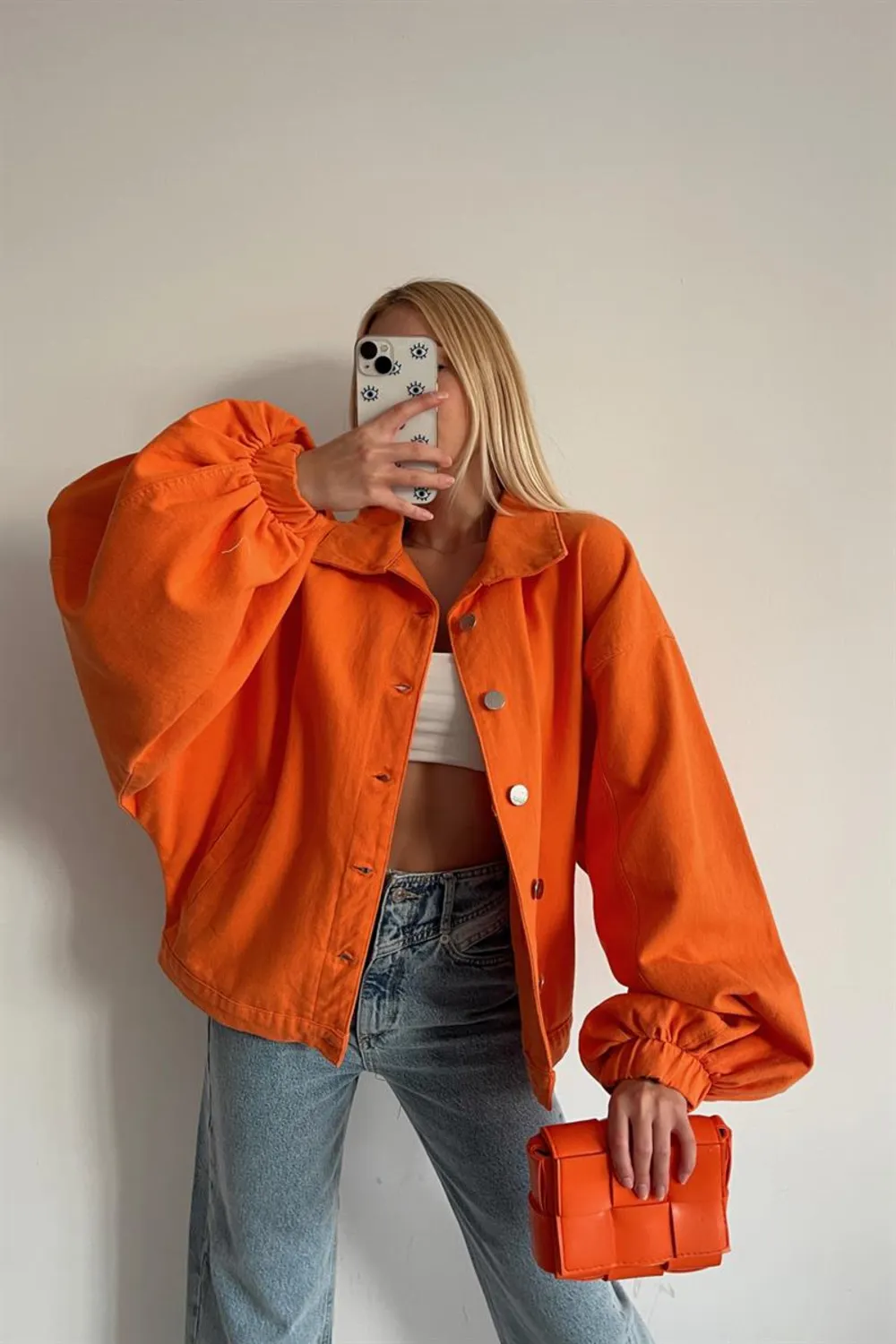 Balon Kol Çıtçıtlı Ceket Oranj