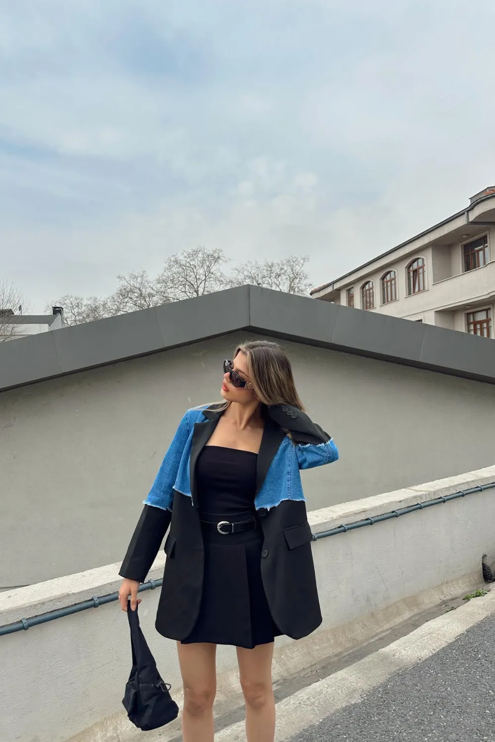 Denim Match Blazer Ceket Siyah