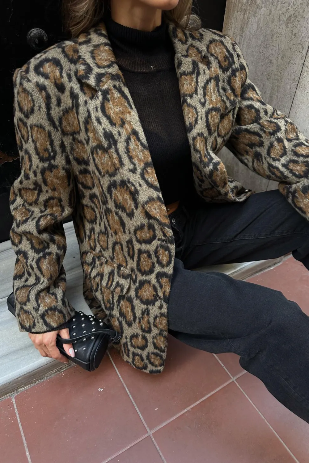 Luxury Leopar Desen Ceket Kahve