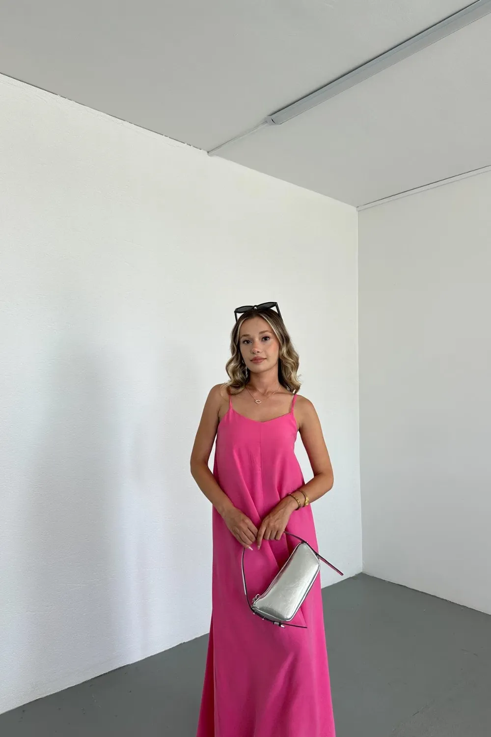 İp Askılı Modal Maxi Elbise Şeker Pembe