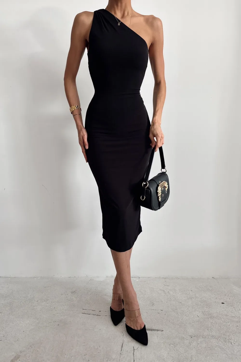 Tek Omuz Juiıa elbise Siyah