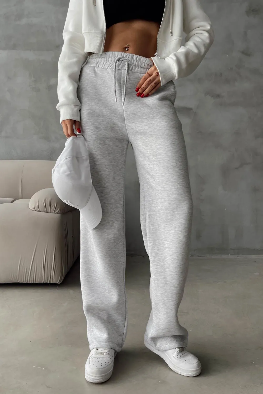 Üç İplik Palazzo Eşofman Altı Gri