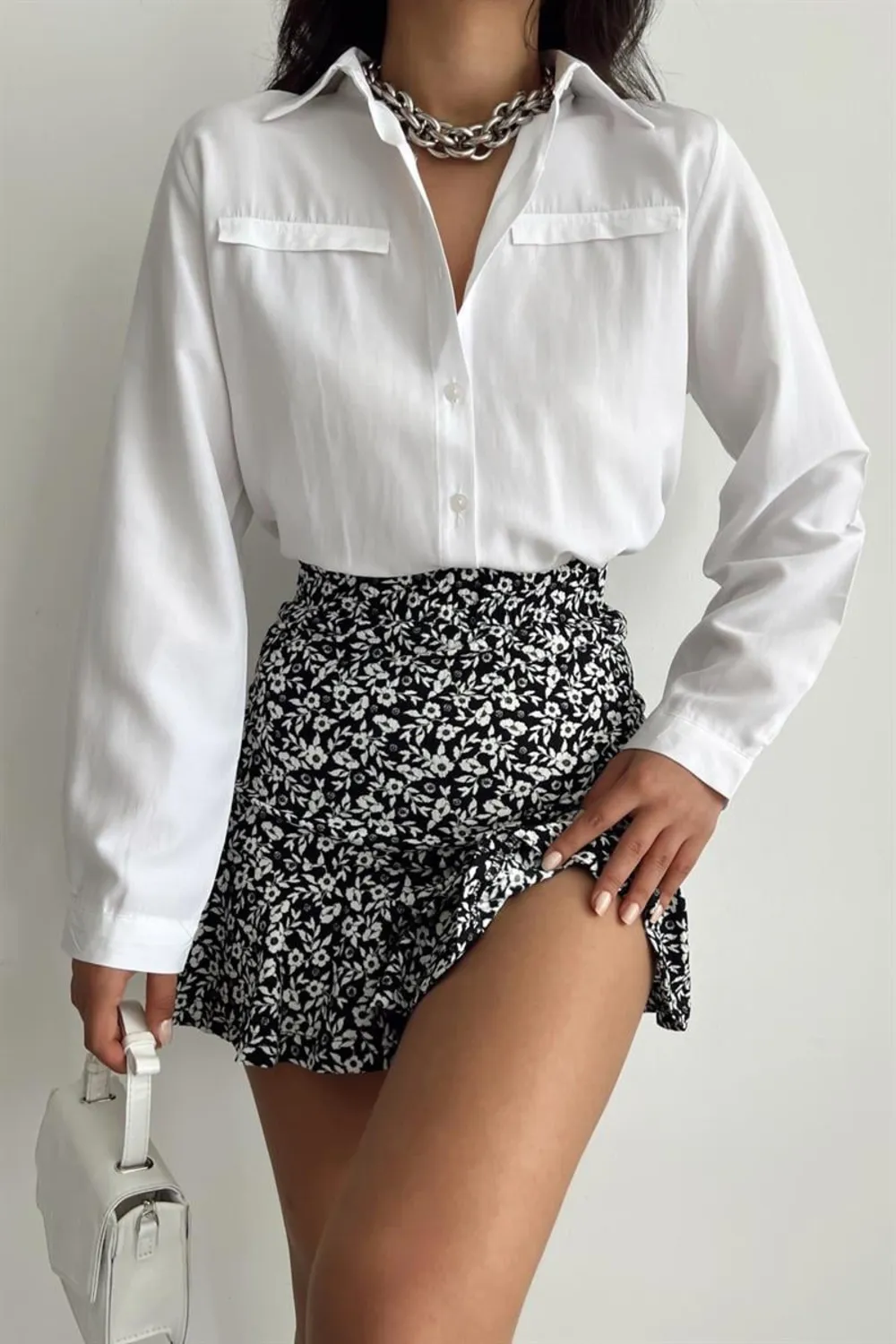 Lover Mini Çiçekli Şort Etek Siyah