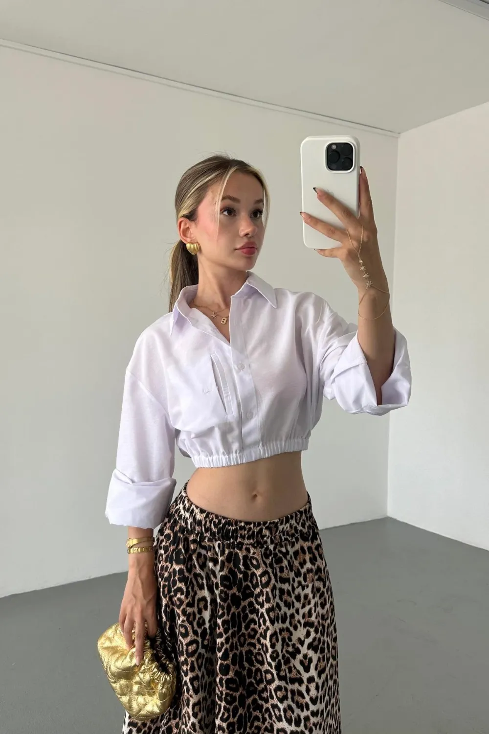 Bel Lastikli Gömlek Beyaz