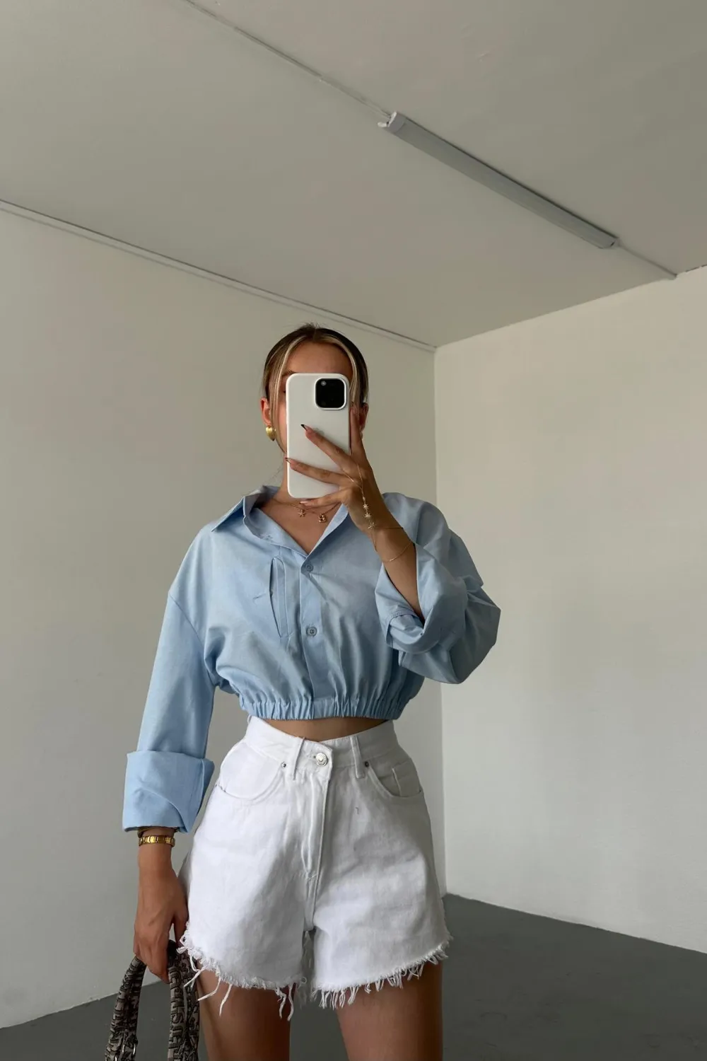 Bel Lastikli Gömlek Mavi