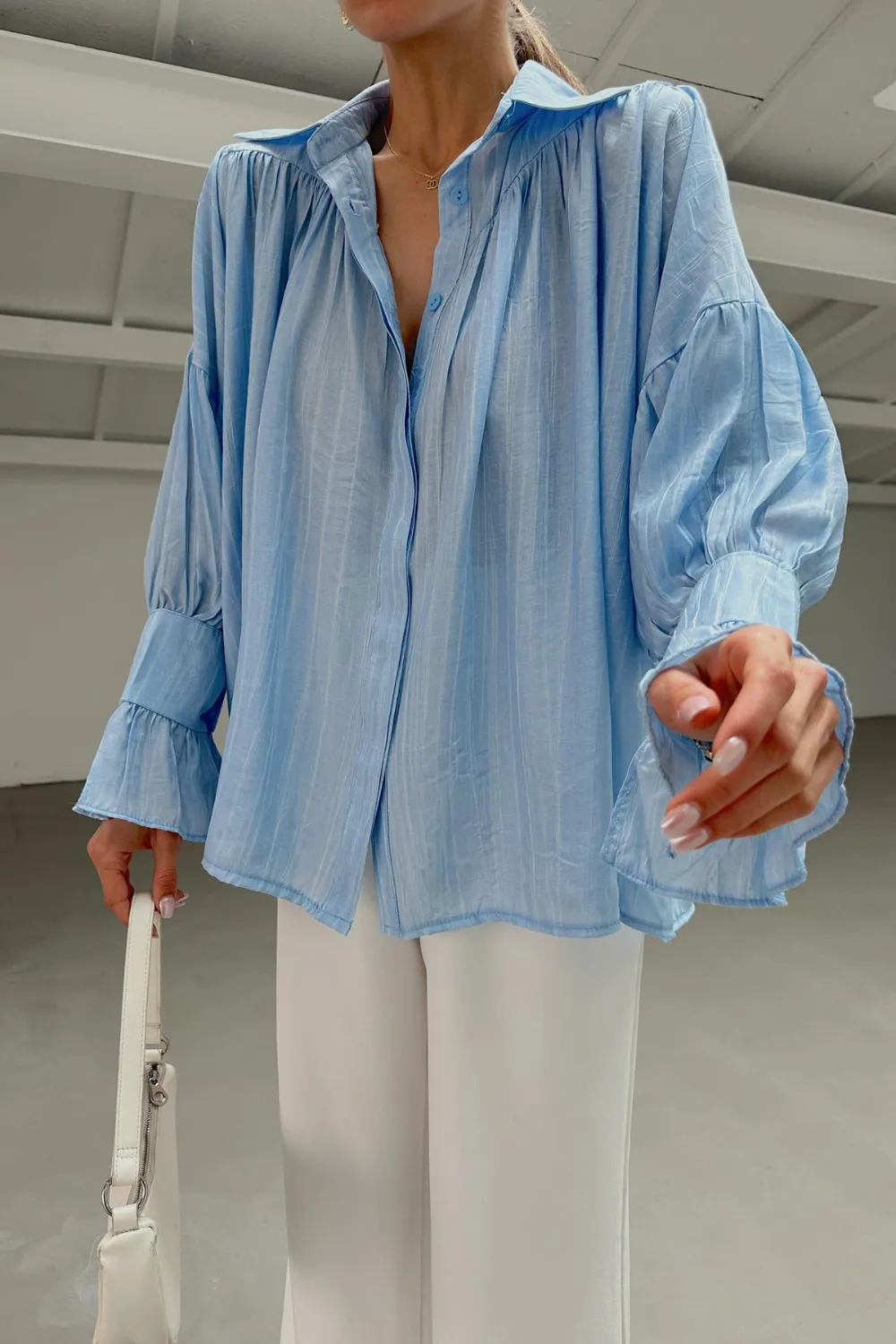 Krinkıl Dökümlü Gömlek Mavi