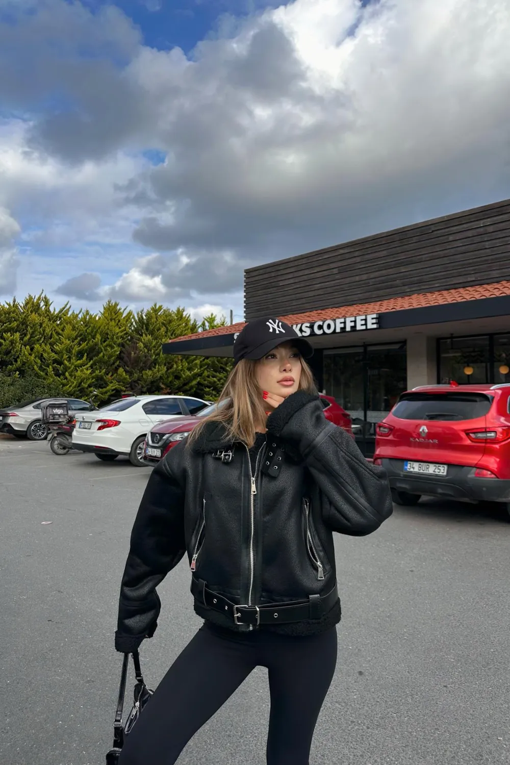 Kürk Yaka Nubuk Biker Mont Siyah