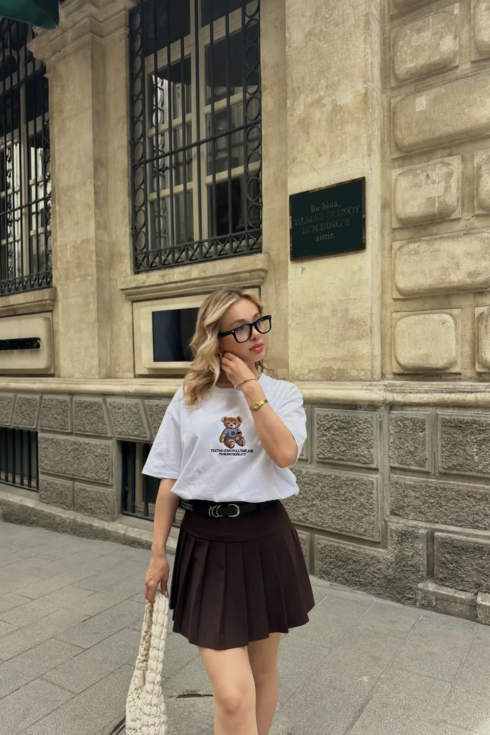 Kemerli Pilise Şort Etek Kahve