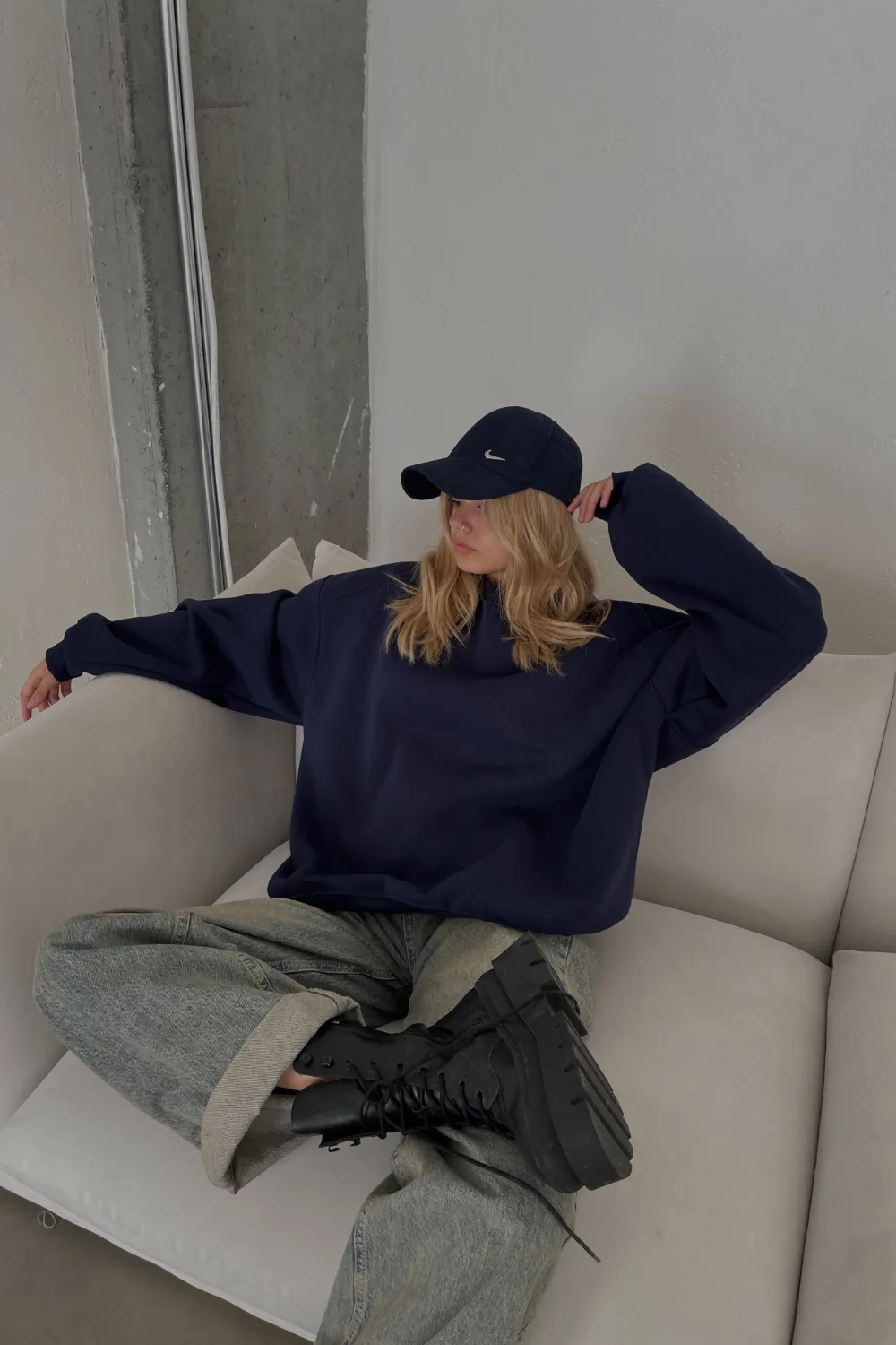 Omuz Dikişli Sweatshirt Lacivert