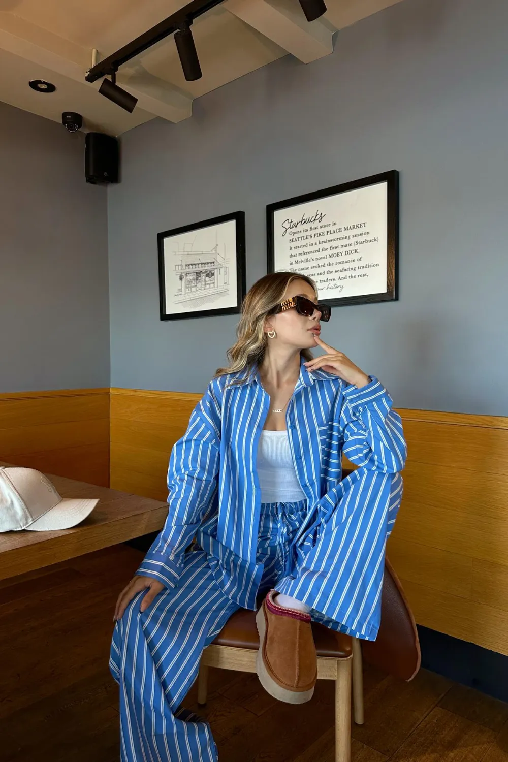 Çizgili Relax Gömlek Takım Mavi