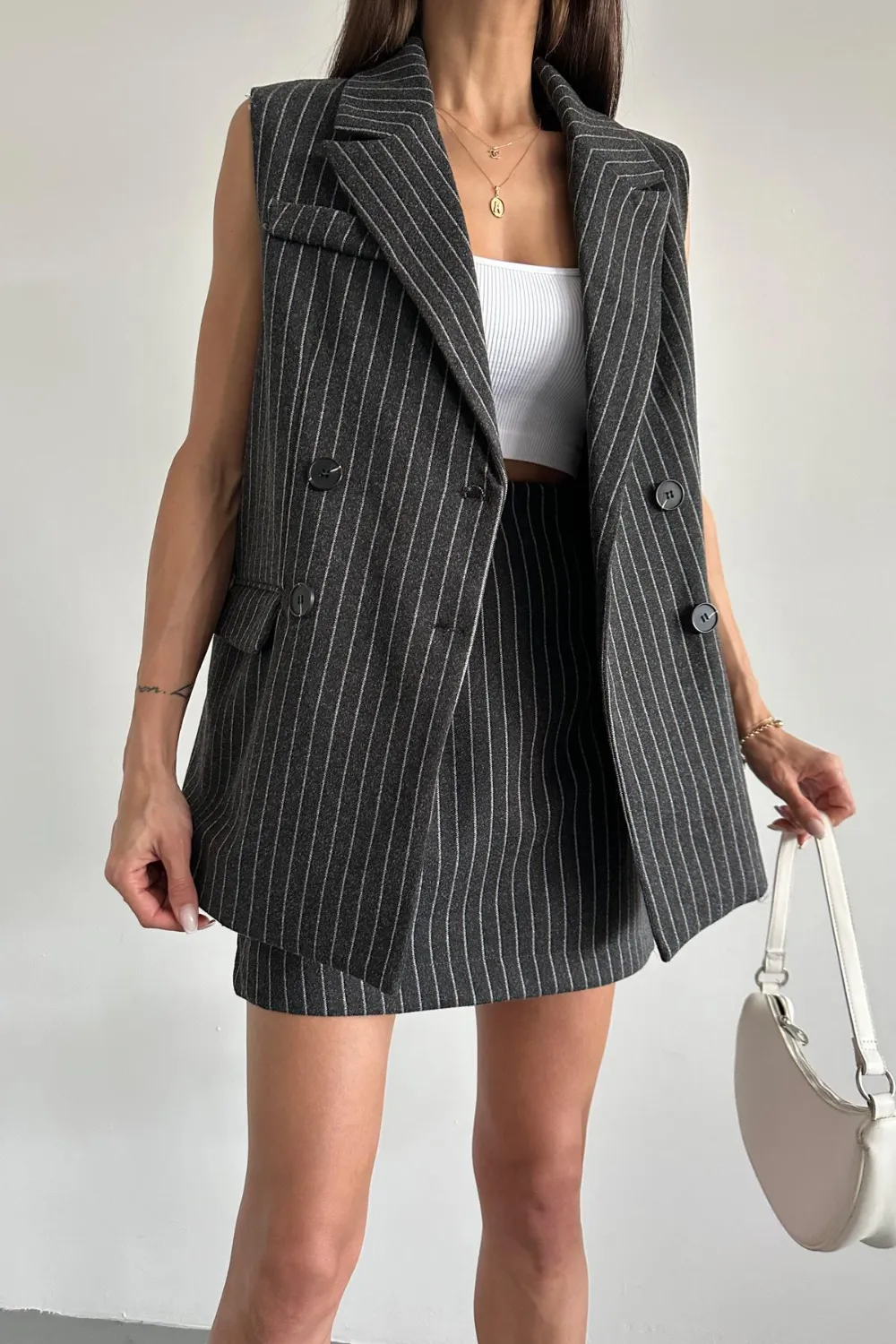 Çizgili Yelek Takım Antrasit