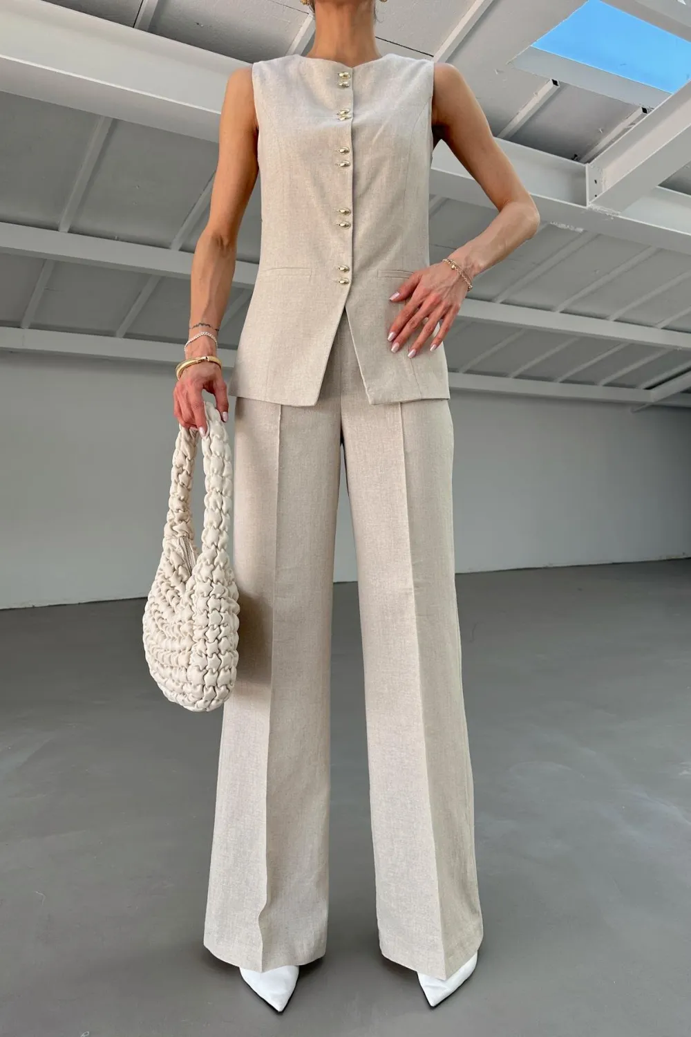 Keten Çift Düğmeli Takım Taş