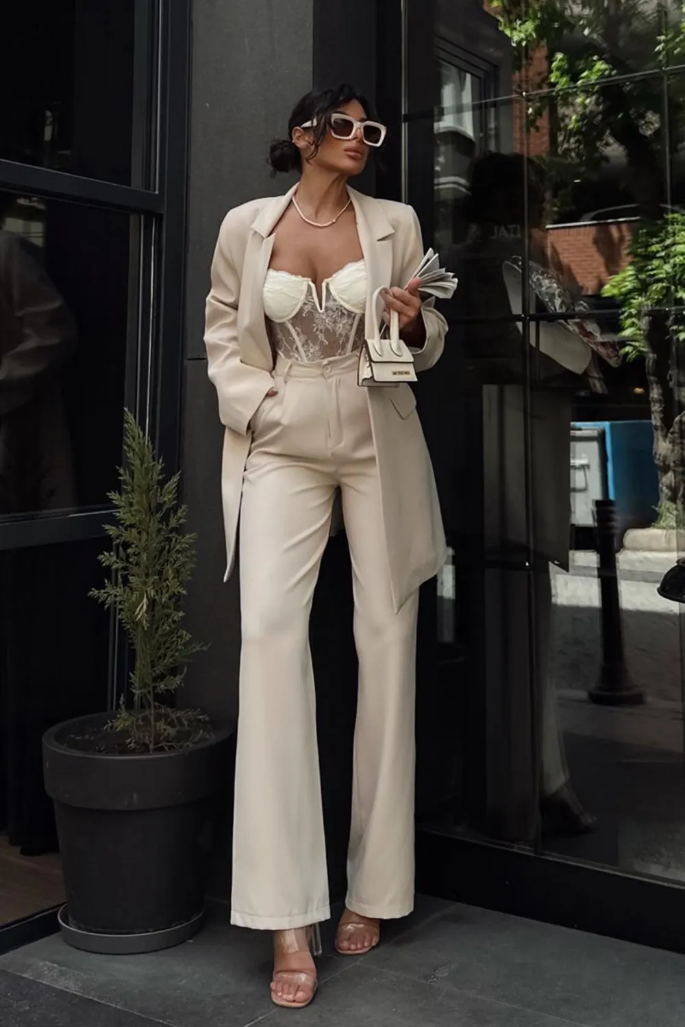 Palazzo Blazer Takım Bej