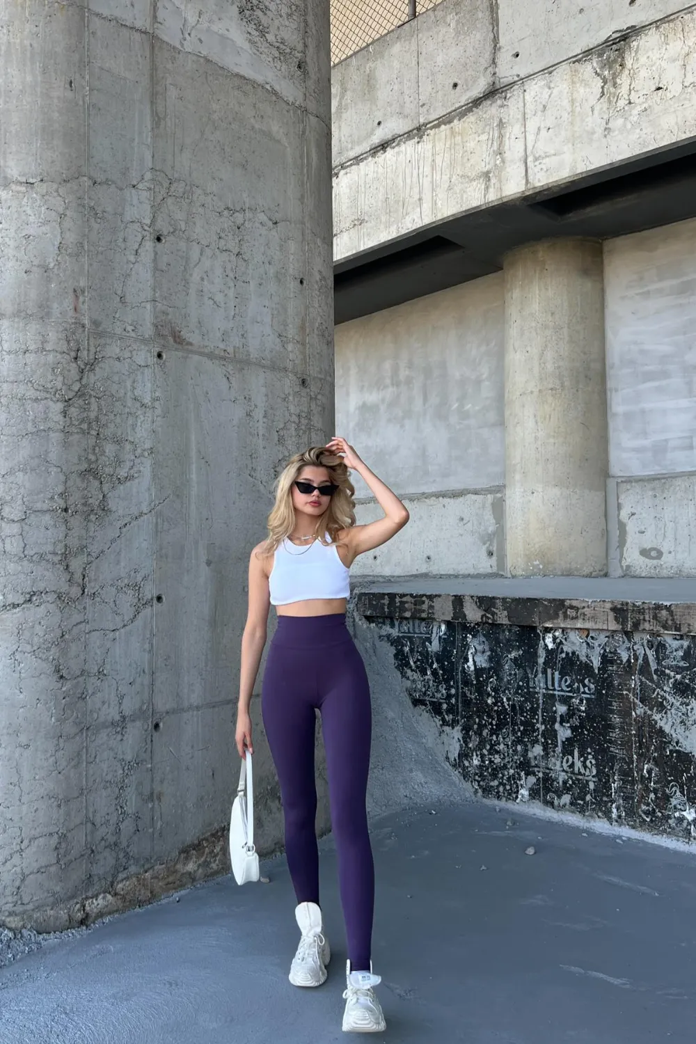 Yüksek Bel Basic Tayt Mor