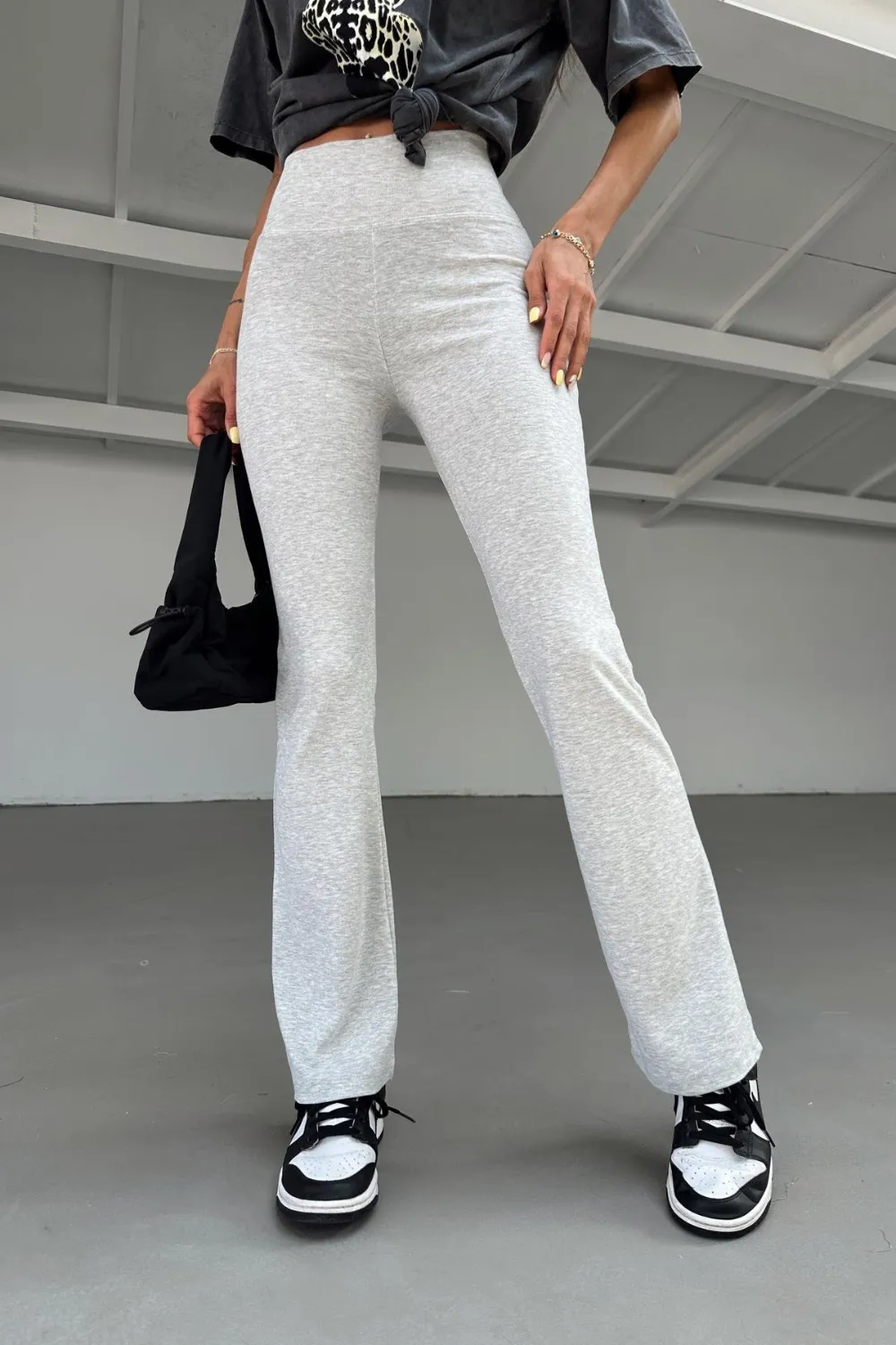 Yüksek Bel İspanyol Paça Tayt Gri